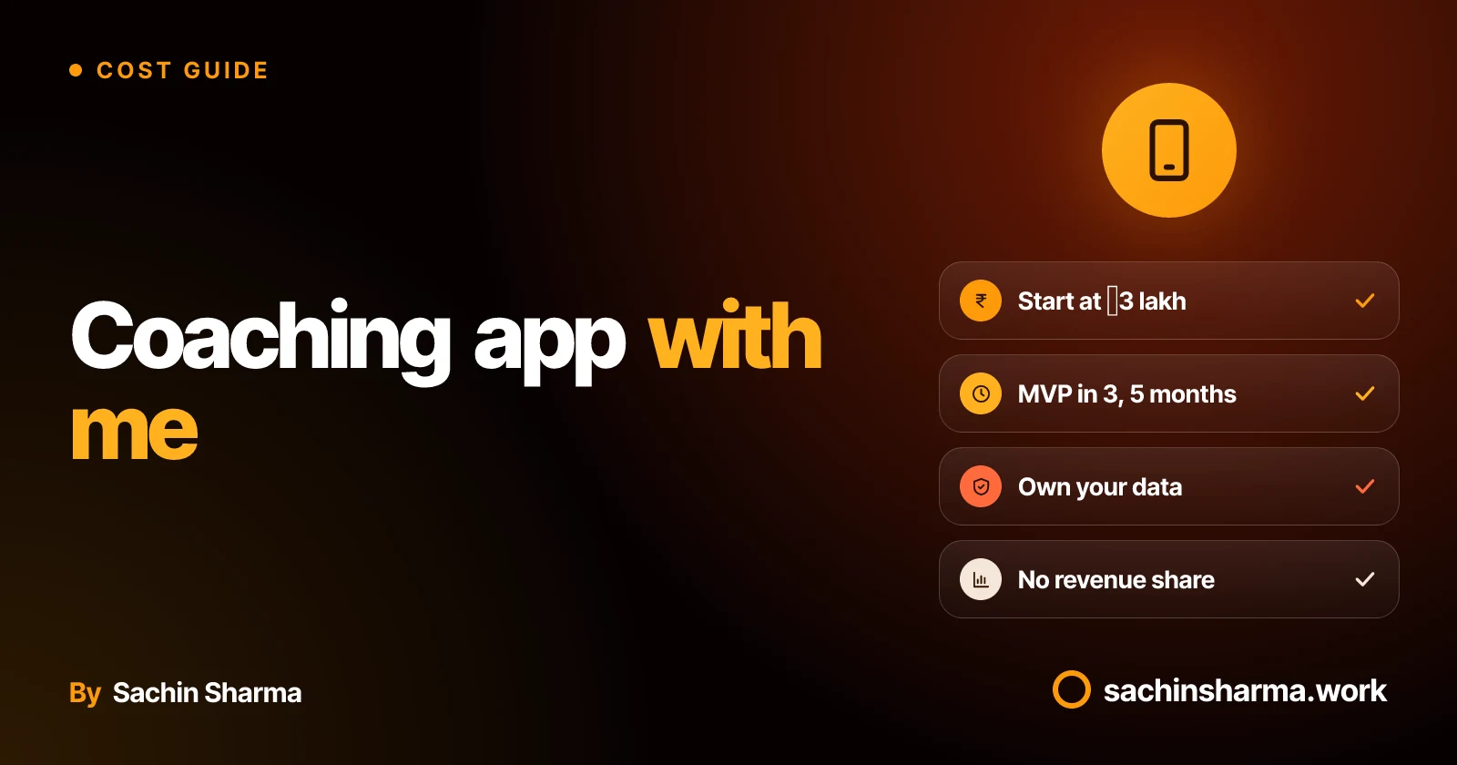 A mobile phone with coaching app features and cost, timeline, data control chips around it