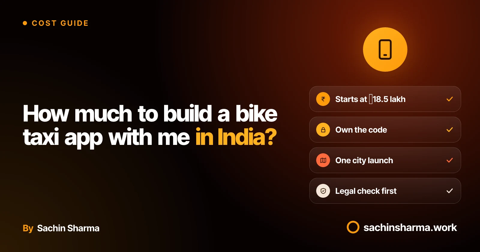 Bike taxi app project with cost, ownership, launch scope, and legal check
