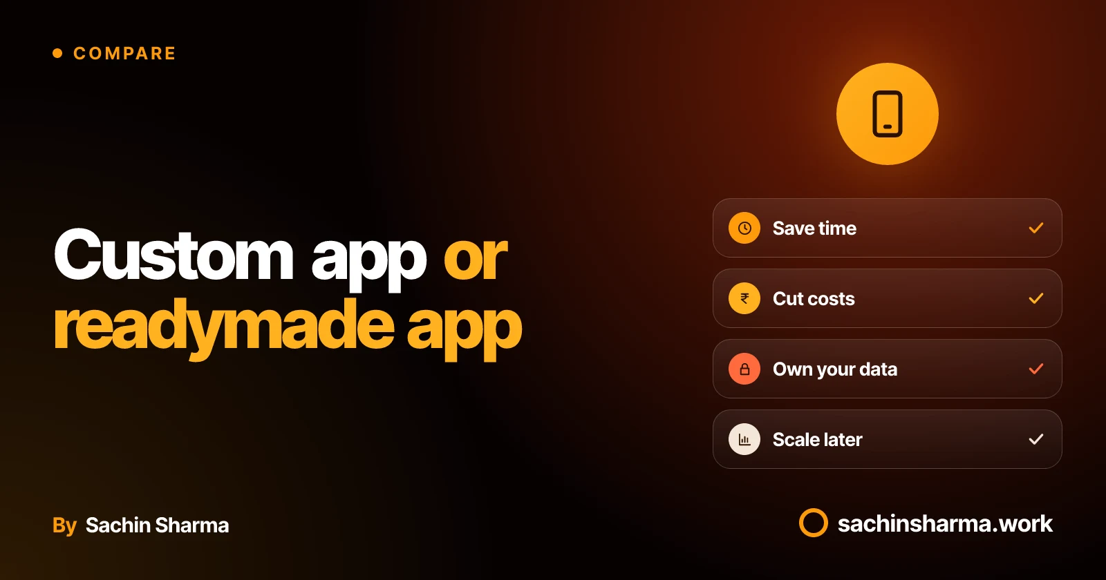 Phone icon with chips: save time, cut costs, own data, scale later.