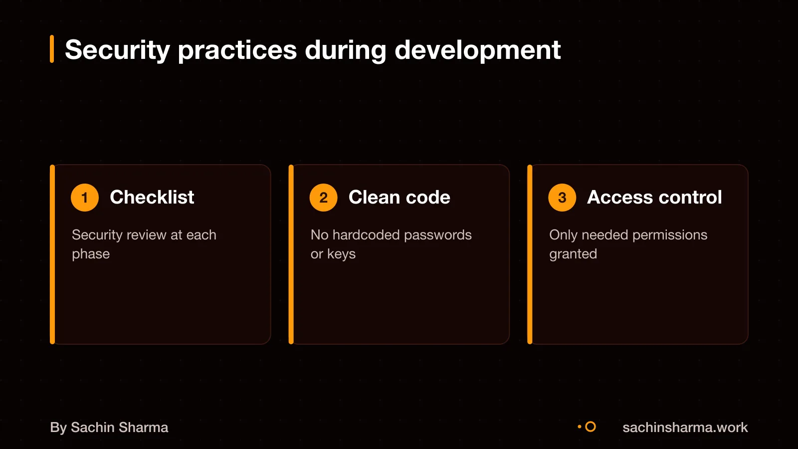 Three security practices: checklist, clean code, access control