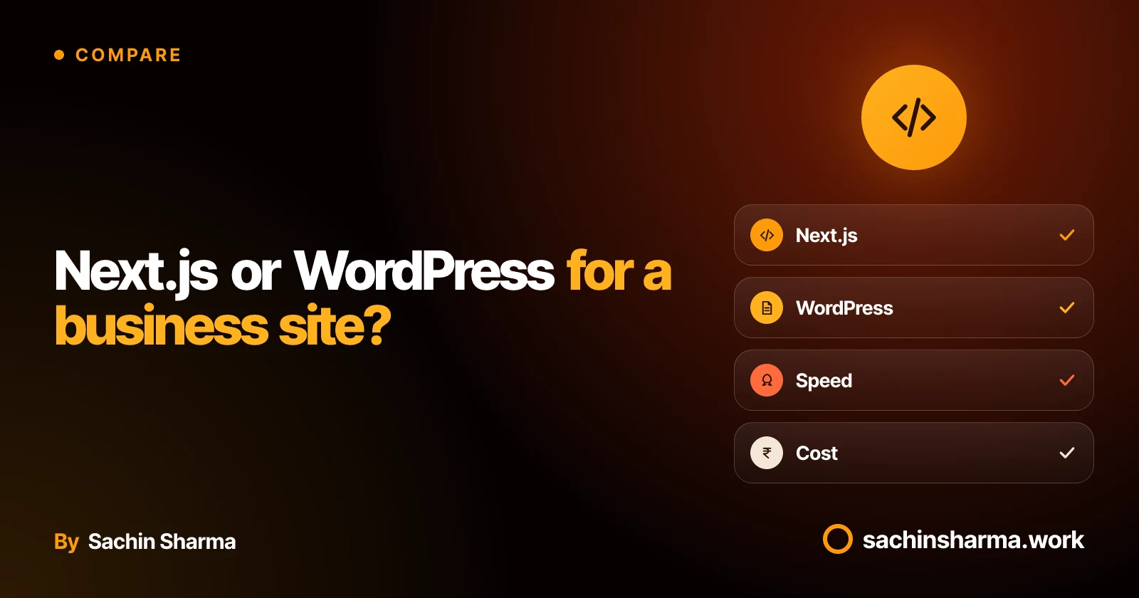 Side-by-side comparison of Next.js and WordPress for business websites